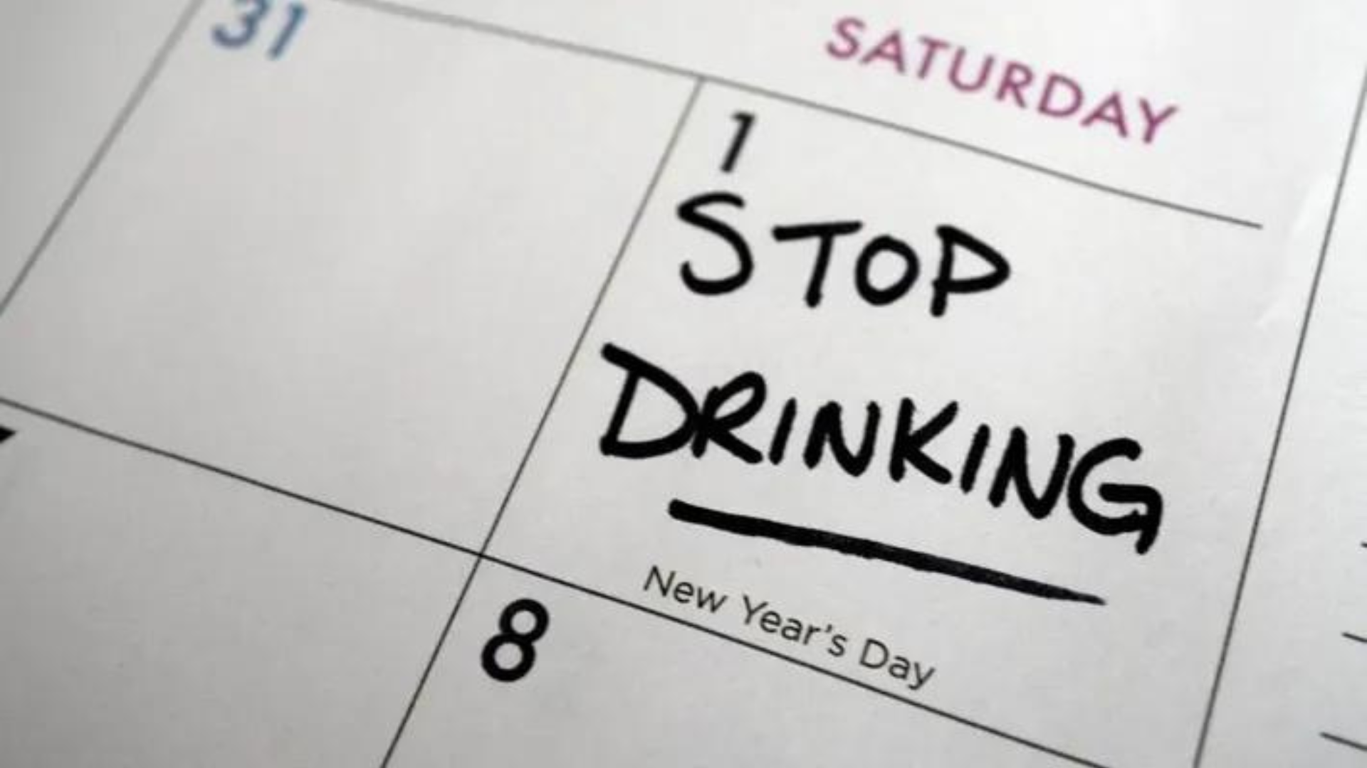 Calendar with the words stop drinking