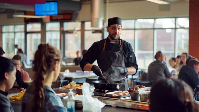Chef cooking demo in dining room