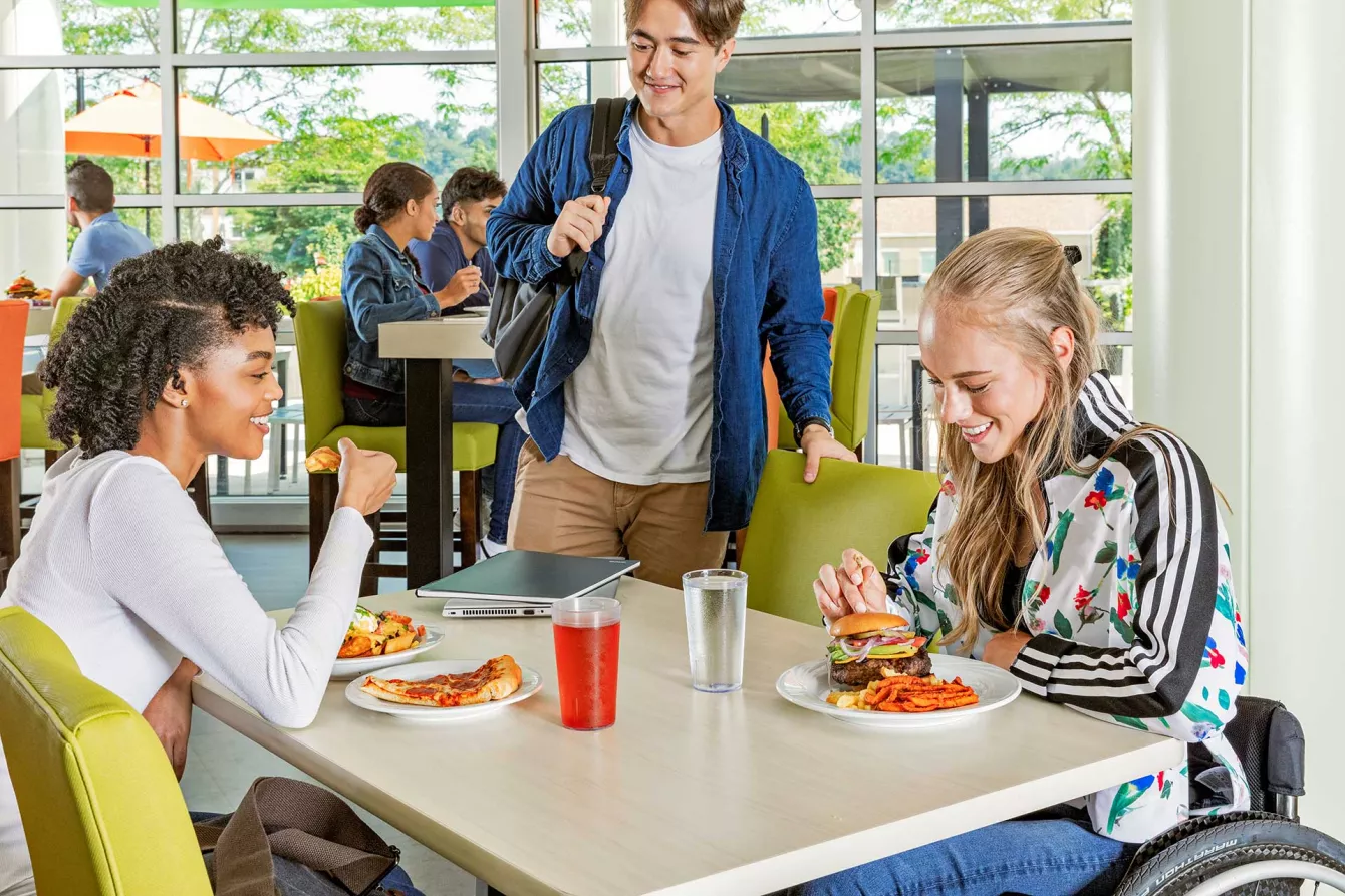 Students in cafeteria dining room